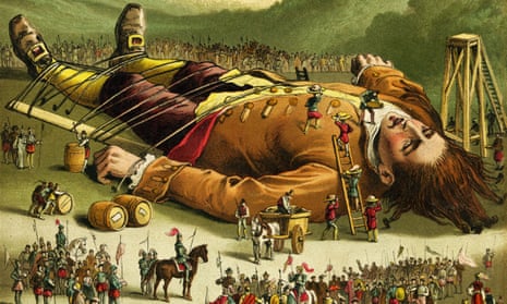 On the island of Lilliput: a colour print from an 1860s edition of Gulliver’s Travels. Photograph: Alamy