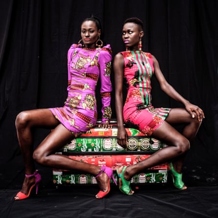 Models Amy Faye and Sachakara Dieng wear creations by Adama Ndiaye in Dakar, July 2012