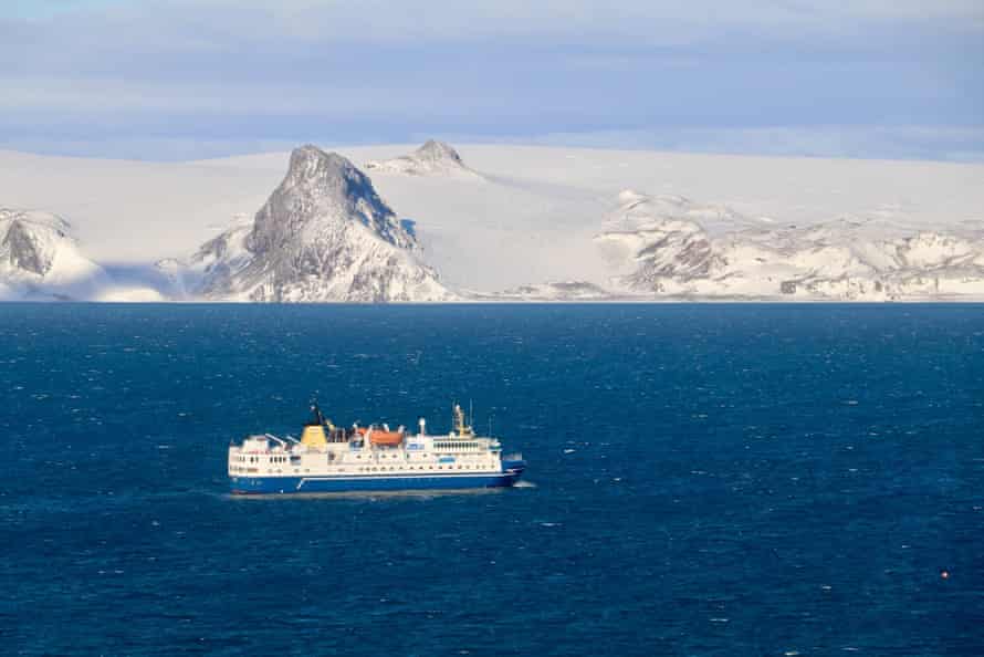 A boat off the coast of Antarctica