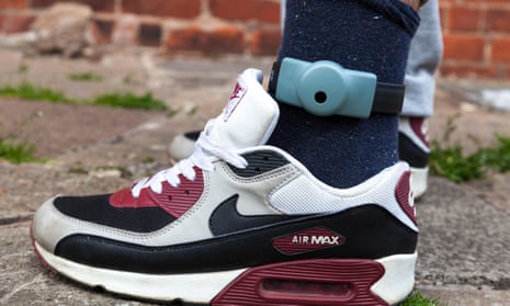 An electronic ankle tag on a UK offender.