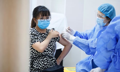 A pregnant women in Hanoi receive vaccine against Covid-19.