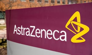 The logo for AstraZeneca is seen outside its North America headquarters.