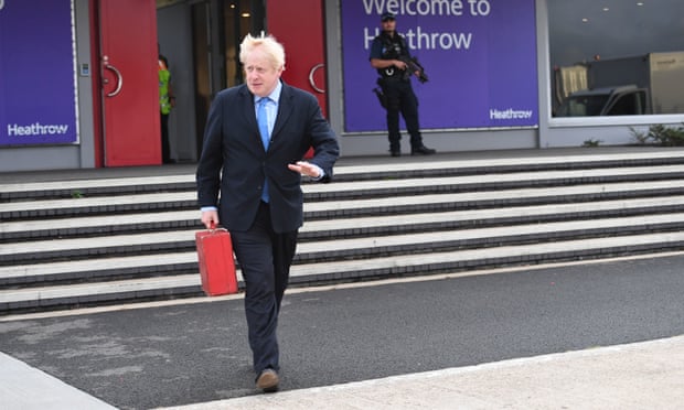 Boris Johnson at Heathrow on his way to the UN General Assembly in New York in September 2019
