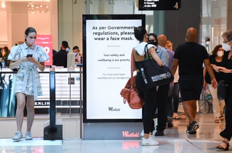 Digital signs encourage customers to wear face masks at Westfield Bondi Junction
