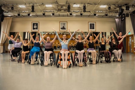 Kate Stanforth, centre, leads a wheelchair ballet class at the Royal Ballet School.
