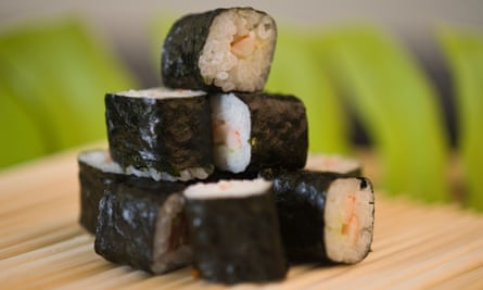 Seaweed-wrapped maki sushi.