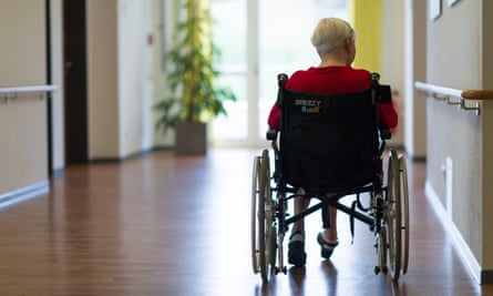 A resident in a wheelchair in a care home in Heilbronn, Germany