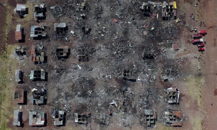 An aerial view of the fireworks market in Tultepec after a massive explosion that killed 42.