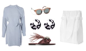 Dress, £48, topshop.com Sunglasses, £25, stories.com Earrings, £12, warehouse.co.uk Sandals, £59.99, zara.com Bag, £25, weekday.com