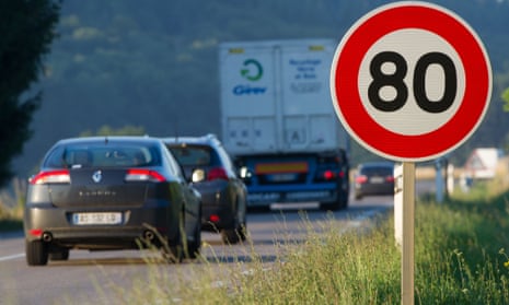 An 80 km/h speed limit sign on a road in Hyet, eastern France. The French government will announce a speed reduction from 90 to 80km/h on some 400,000 kms of secondary roads in the country.