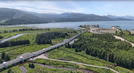 The marine offloading facility at the LNG Canada site during construction in June 2023