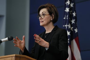 Governor Kim Reynolds holds a coronavirus briefing in Johnston.