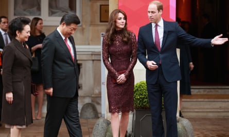 The Duke and Duchess of Cambridge welcome the Xi Jinping and his wife, Peng Liyuan, at the creative collaborations event.
