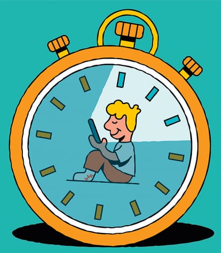 Child with phone, over stopwatch background