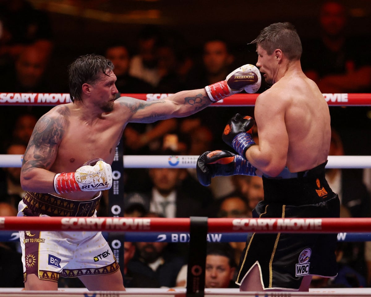 Usyk rescues controversial victory against Verhoeven with last-gasp stoppage | Boxing | The Guardian