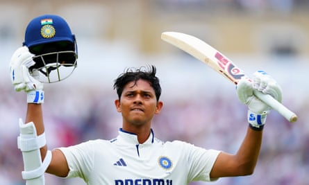 Yashasvi Jaiswal of India acknowledges the applause of the Oval after his 118 anchored their second innings.