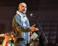 Pep Guardiola giving a speech on Palestine in Barcelona last week