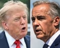 COMBO-US-CANADA-TRADE-TARIFFS(COMBO) This combination of pictures created on August 25, 2026 shows (L/R) US President Donald Trump in Myrtle Beach, South Carolina on August 21, 2026 and Canadian Prime Minister Mark Carney in Levis, Quebec, Canada on August 24, 2026. Canada on August 25, 2026, announced counter-tariffs on US goods ranging between 15 percent and 50 percent, intensifying the trade war between the historically close allies. Ottawa's retaliation takes effect September 8, a timeframe earlier outlined by Prime Minister Mark Carney after US President Donald Trump's 50-percent duties on Canadian products came into place on August 22. (Photo by SAUL LOEB and ANDREJ IVANOV / AFP via Getty Images)