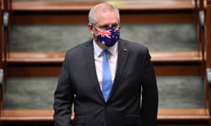 Australian Prime Minister Scott Morrison wearing a Covid mask.
