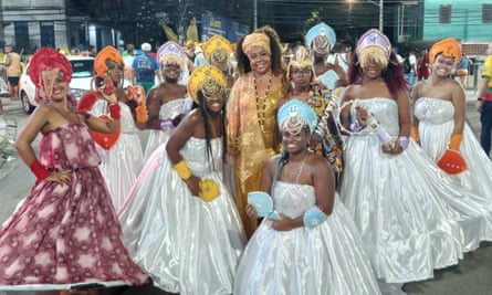 Barbara Rigaud (centre), the president of the TPM, with other samba school members at last year’s street parade in Rio de Janeiro.