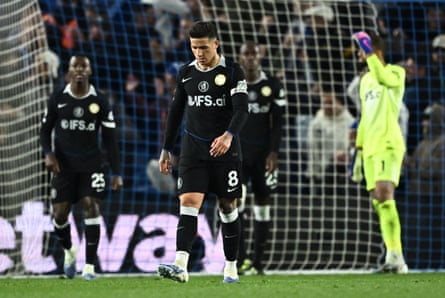 Enzo Fernández looks astatine nan crushed during Chelsea’s 3-0 nonaccomplishment to Brighton astatine nan Amex Stadium