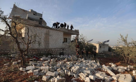 The ruins of Islamic State leader Abu Ibrahim al-Hashimi al-Qurashi’s hideout in Syria’s Idlib province after he blew himself up during a US raid in February.