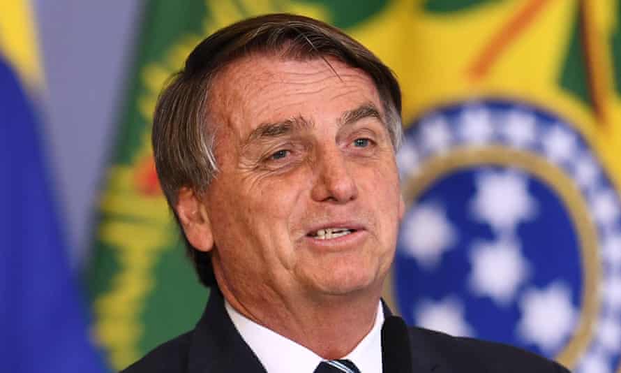 Brazilian President Jair Bolsonaro delivers a speech during an event.
