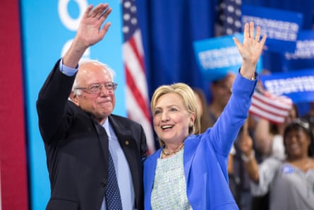 Bernie Sanders endorses Hillary Clinton at an event in Portsmouth, New Hampshire, in July 2016.