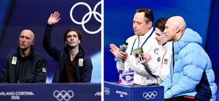 Benoit Richaud with Georgia’s Nika Egadze (left) and Maxim Naumov of the United States