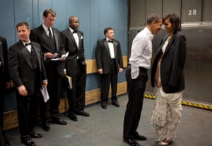 Jan 2009 Humour, love and friendship – the Obamas share a joke in a lift on inauguration night