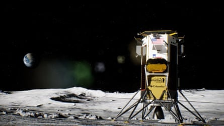 A boxy metal ship on the surface of the moon.