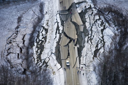 Road destroyed by earthquake in Alaska