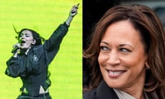 a composite image of Charli XCX and Kamala Harris