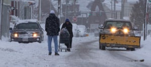 The snow-covered streets in Lowell, Massachusetts on Sunday.