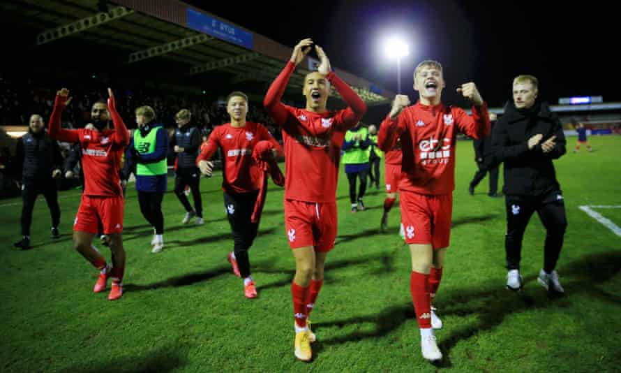 Kidderminster enjoy the moment after defeating Halifax to reach the third round.