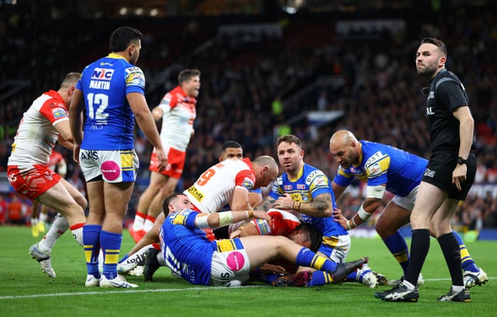 Konrad Hurrell of St Helens scores his side's third try.