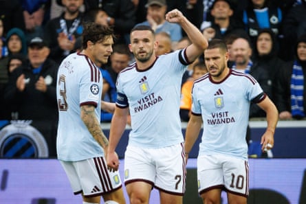 John McGinn celebrates after scoring Aston Villa’s first goal against Club Brugge. John McGinn celebrates after scoring Aston Villa’s first goal against Club Brugge.