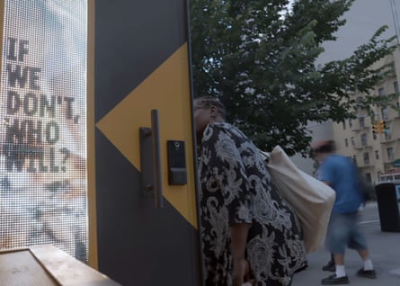 a women looking into a container
