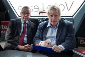 Johnson and Michael Gove on the Vote Leave campaign bus in 2016