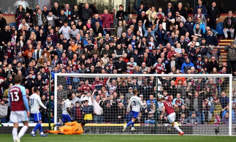 Burnley’s Chris Wood scores his side’s second goal of the game.
