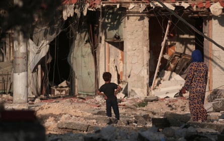 Damaged buildings in Manbij in 2016.