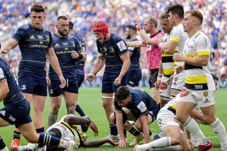 Leinster’s Josh Van der Flier celebrates winning a penalty.