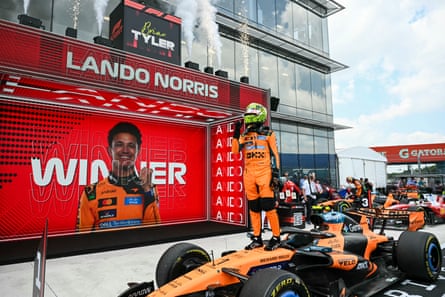 Lando Norris celebrates after winning the 2026 Miami Formula One Sprint