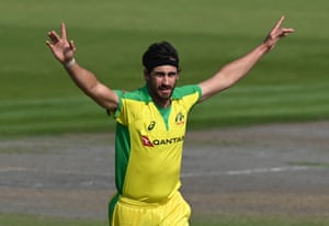 Starc celebrates taking Roy first ball.
