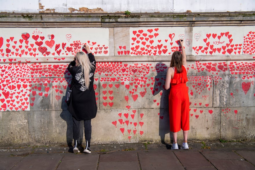 The National Covid Memorial Wall being painted in April 2021.