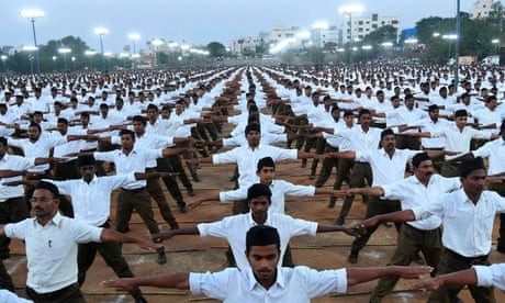 Members of India’s Hindu nationalist organisation Rashtriya Swayamsevak Sangh (RSS) at a rally near Hyderabad.