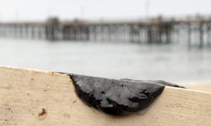 A sample of oil scraped off the side of a kayak after two kayakers encountered a large oil sheen and called the Santa Barbara County fire department to investigate.
