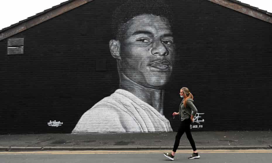 A mural of Marcus Rashford by graffiti artist Akse P19 in Withington, Manchester.