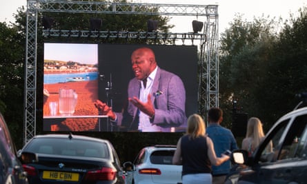 Ainsley Harriott on the big screen at Appledore book festival.