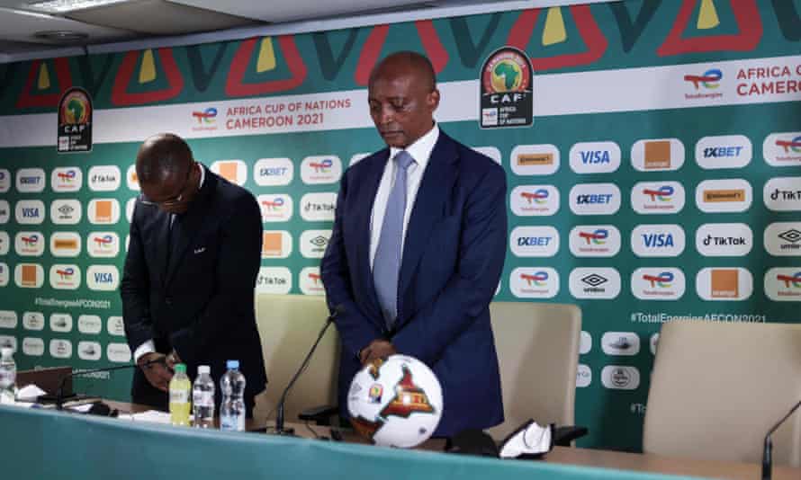 Patrice Motesepe, the Confederation of African Football (CAF) president observes a minute’s silence before Tuesday’s press conference.